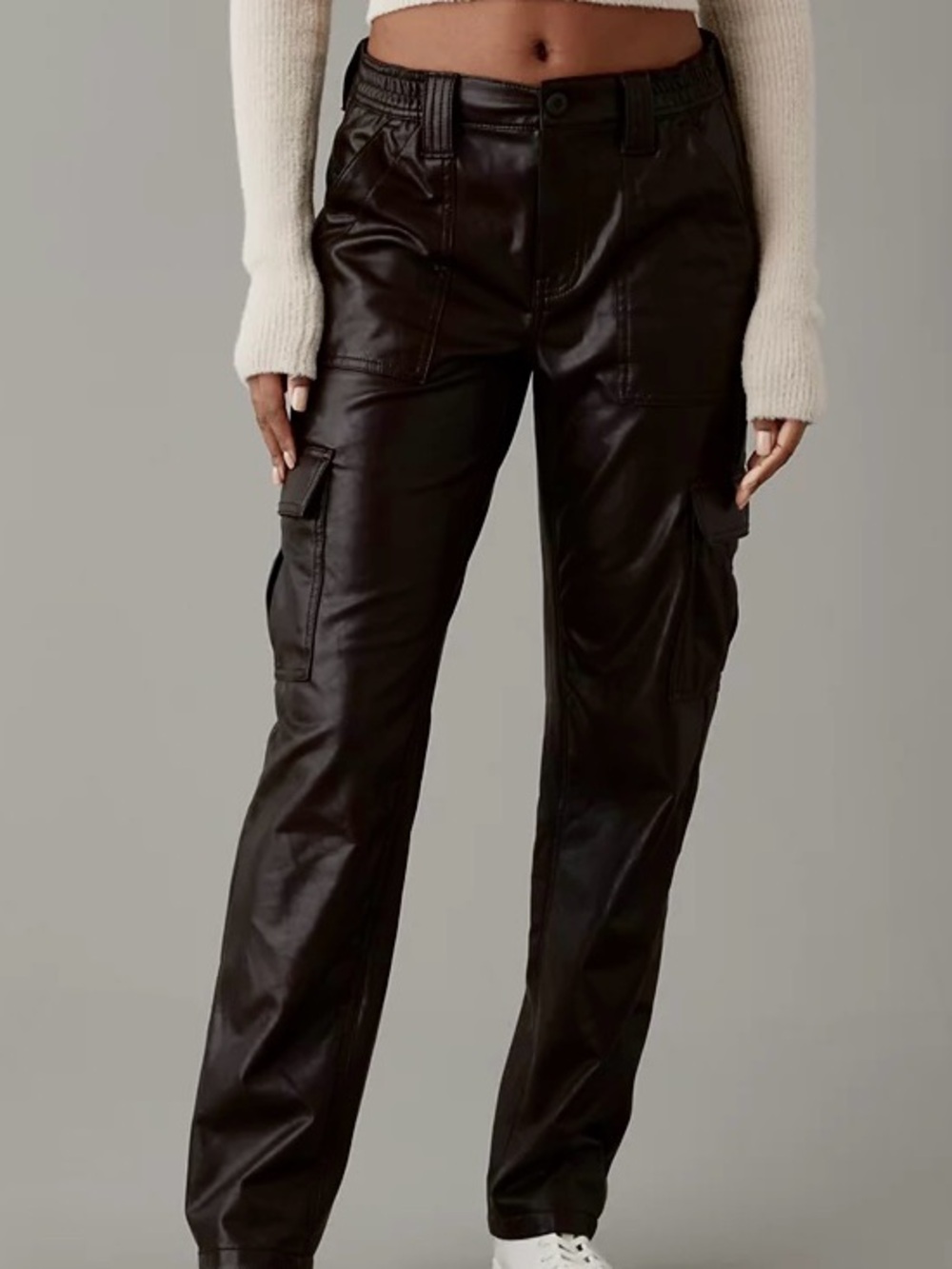 American Eagle Outfitters Black Faux Leather Cargo Pants